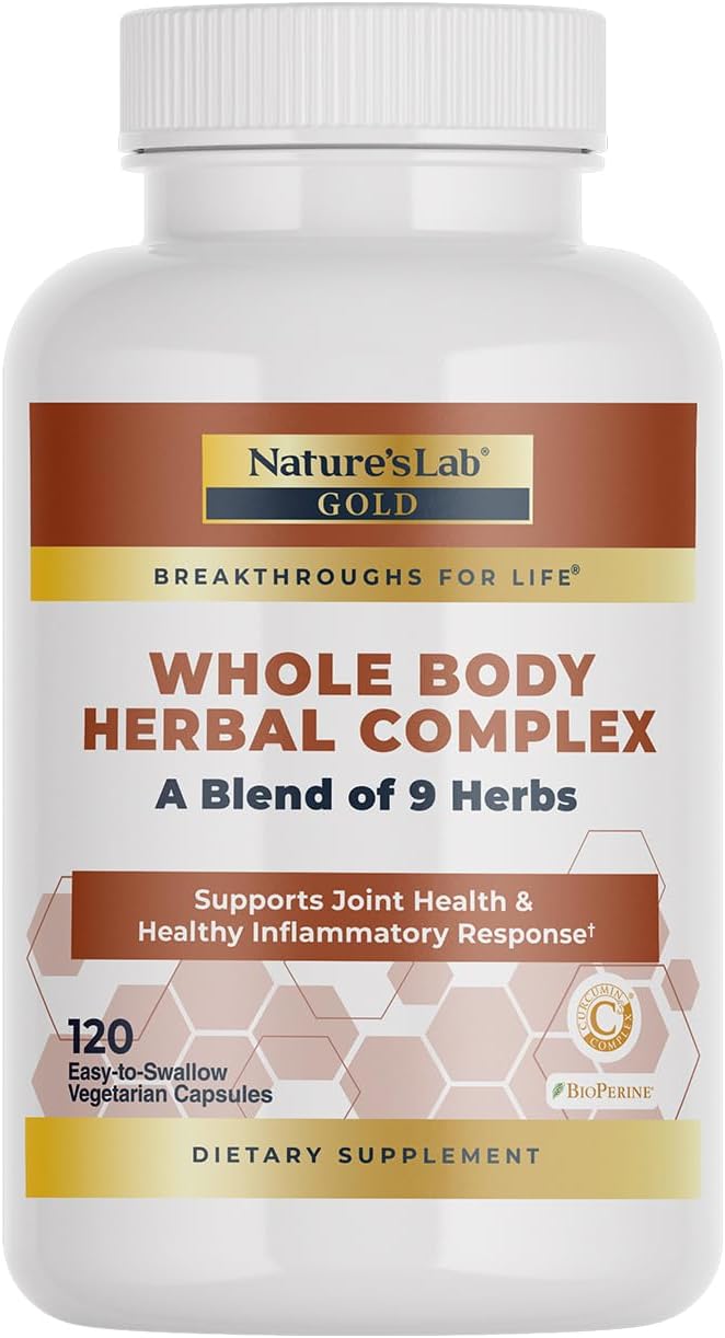 Nature's Lab Gold Whole Body Herbal Complex - Turmeric, Boswellia, Ginger, Green Tea, Rosemary - 120 Capsules (60 Day Supply)