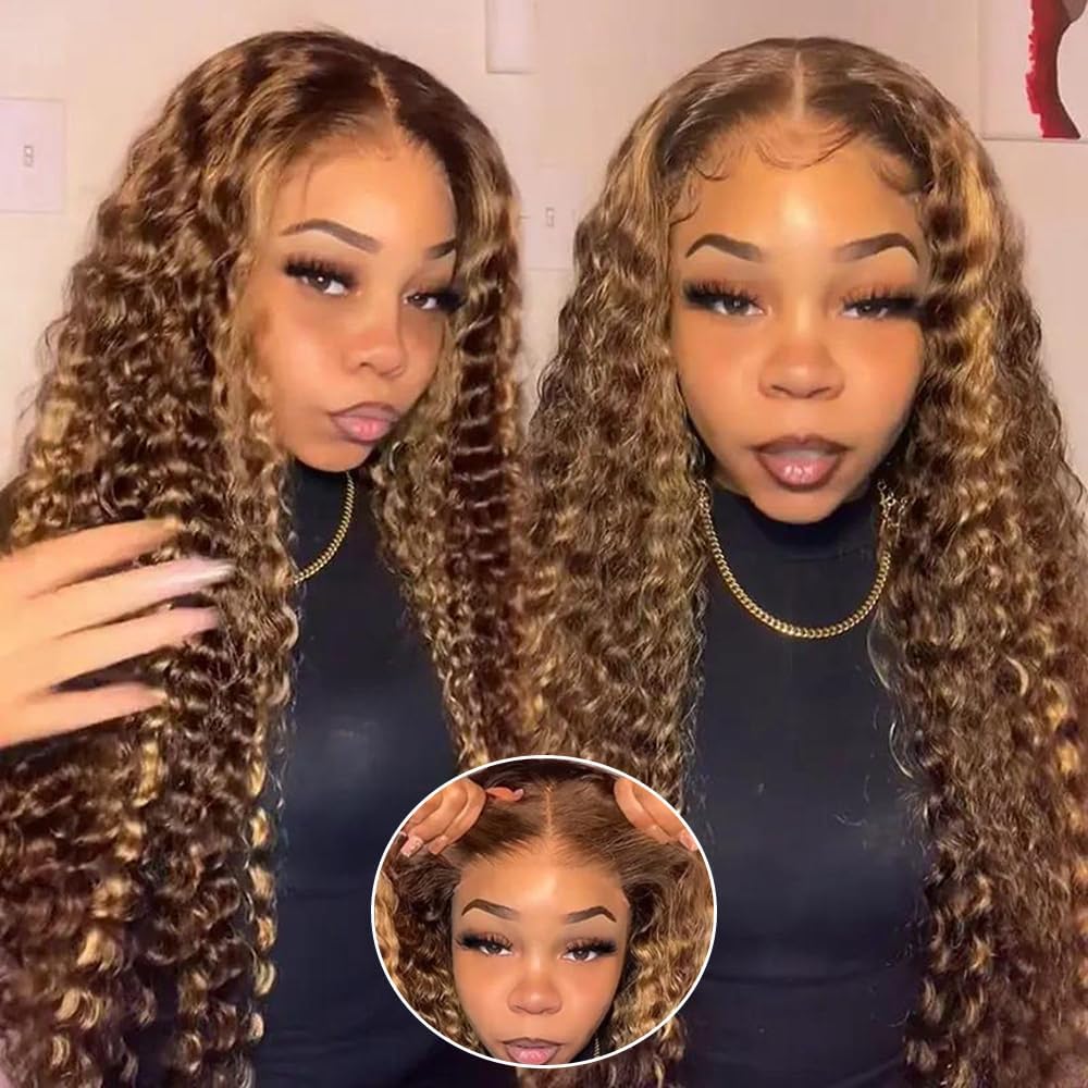 24 Inch Highlight 4/27 Transparent Hd Lace Front Wig Wear And Go Wet And Wavy Human Hair Ombre Honey Blonde Glueless Deep Wave C