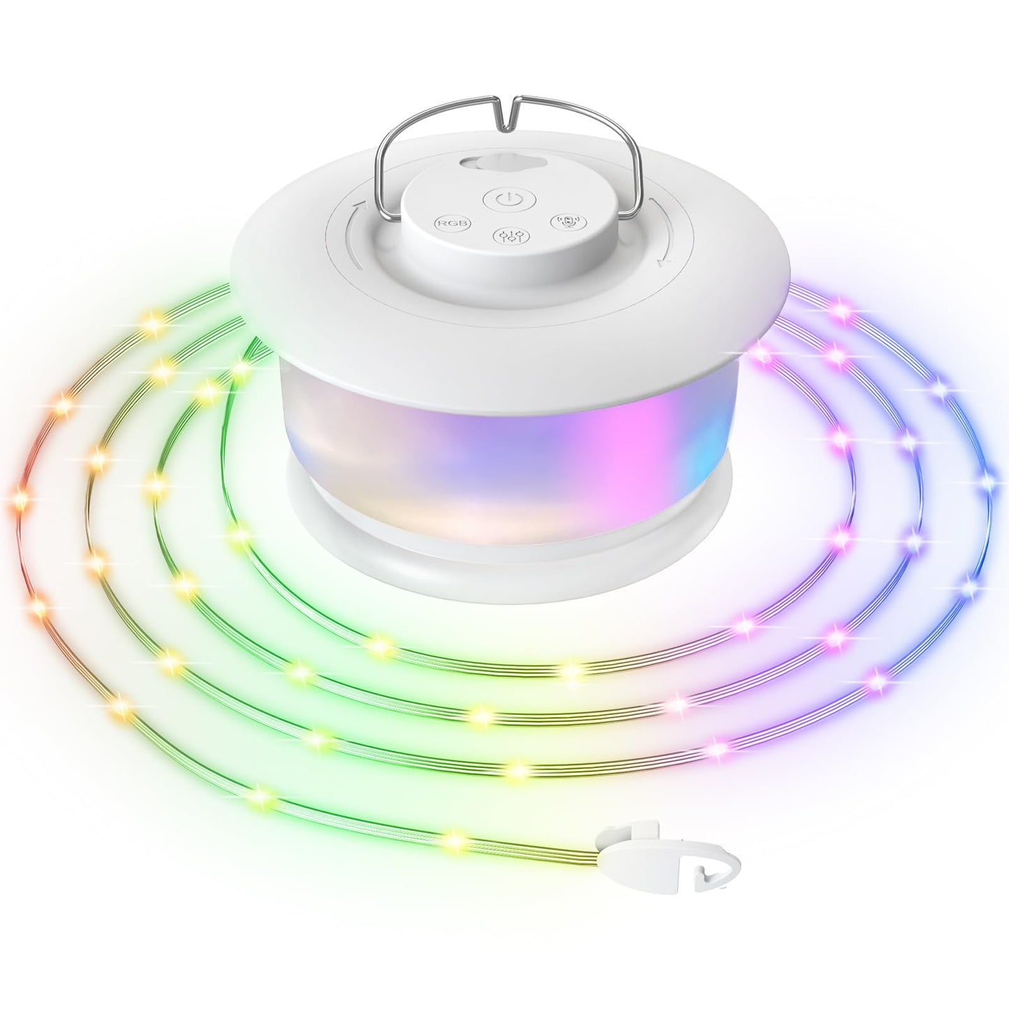 Camping String Lights – 4 in 1 Upgraded RGB Retractable Camping Lights with 19 Lighting Modes, Quick 20s Recovery, Waterproof, 33FT Portable, Rechargeable Tent Light for Camping, Hiking,Travel,Gift