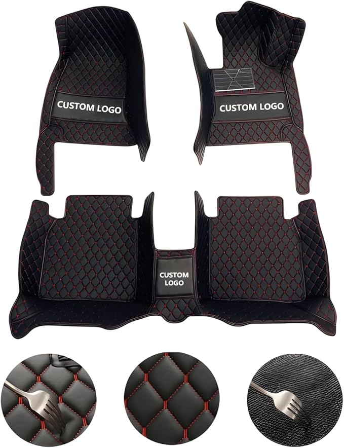 Customize Car Floor Mats for 99% Sedan SUV Sports Car All Weather Leather Full Coverage Waterproof Non-Slip Vehicle Lining Pads (All Black Splicing)