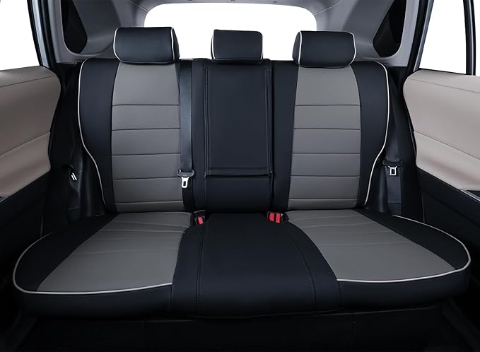 EKR Rav4 Seat Covers Custom Fit for Toyota Rav4 LE(NOT for Hybrid) 2013 2014 2015 2016 2017 2018,Leather Car Seat Cover for Trucks SUV Full Set,Faux Leather(Black/Gray)