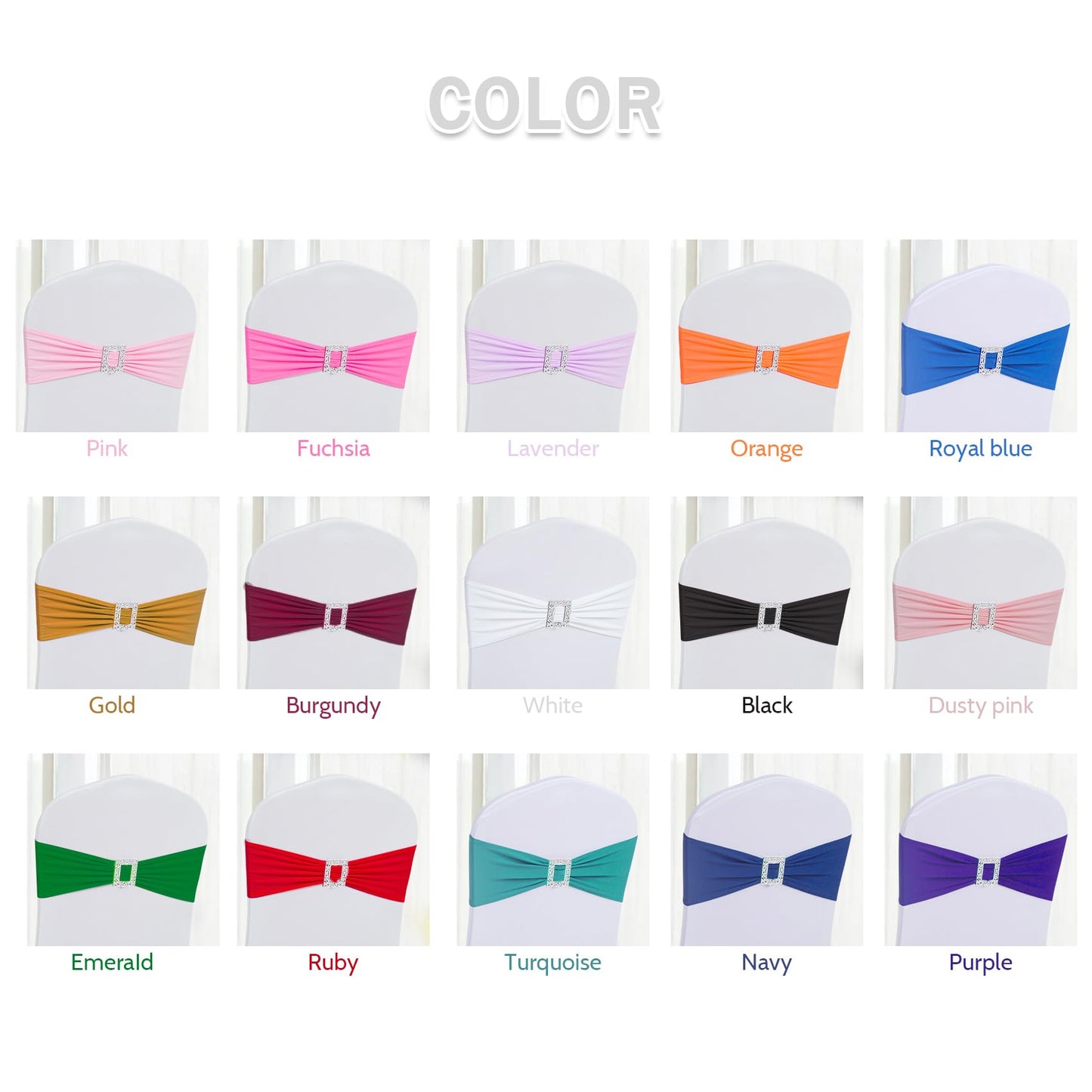 Joccun 30 PCS Spandex Chair Sashes Bows Stretch Chair Cover Band with Buckle Slider Universal Elastic Chair Ties for Wedding Banquet Party Event Decoration (White)