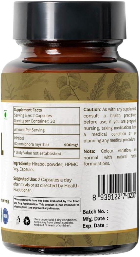 HIRABOL 60 Capsules | Commiphora myrrha (Hirabol) | 900mg per Serving | Natural 60 Capsules - Pack of 3