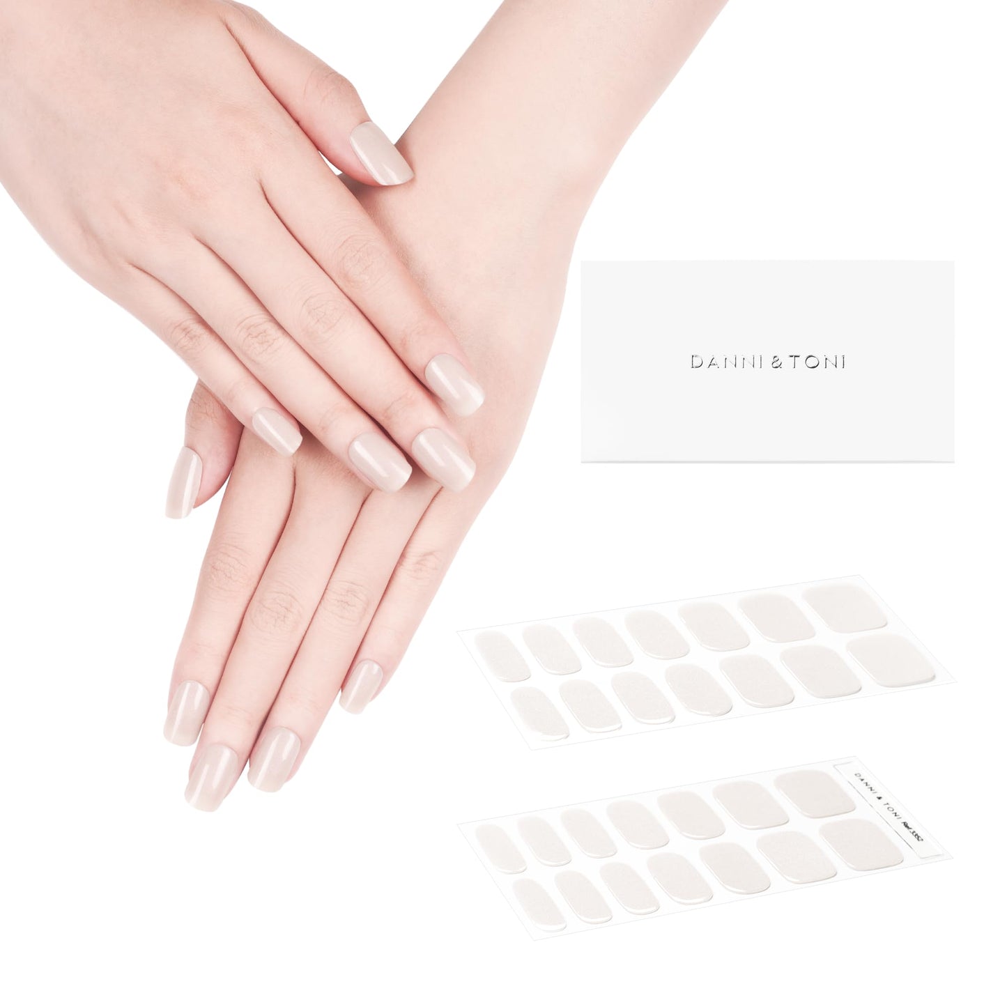 Danni & Toni Semi Cured Nail Stickers (Sand Beige) Neutral Color Gel Nail Strips 28 Stickers