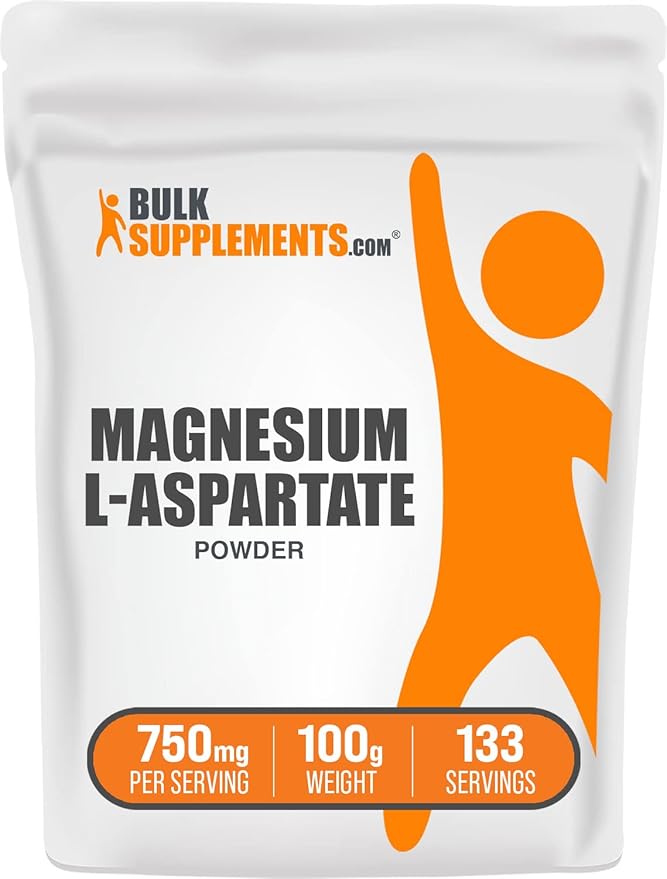BulkSupplements.com Magnesium L-Aspartate Powder - High Absorption Magnesium, Magnesium Aspartate Powder - Gluten Free, 750mg (150mg of Magnesium) per Serving, 100g (3.5 oz) (Pack of 1)