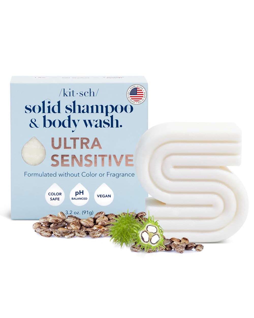 Kitsch 2-In-1 Shampoo Bar & Body Wash Bar For Sensitive Scalp & Skin, Made In Us, Ultra Sensitive Shampoo Bars For Hair & Body,