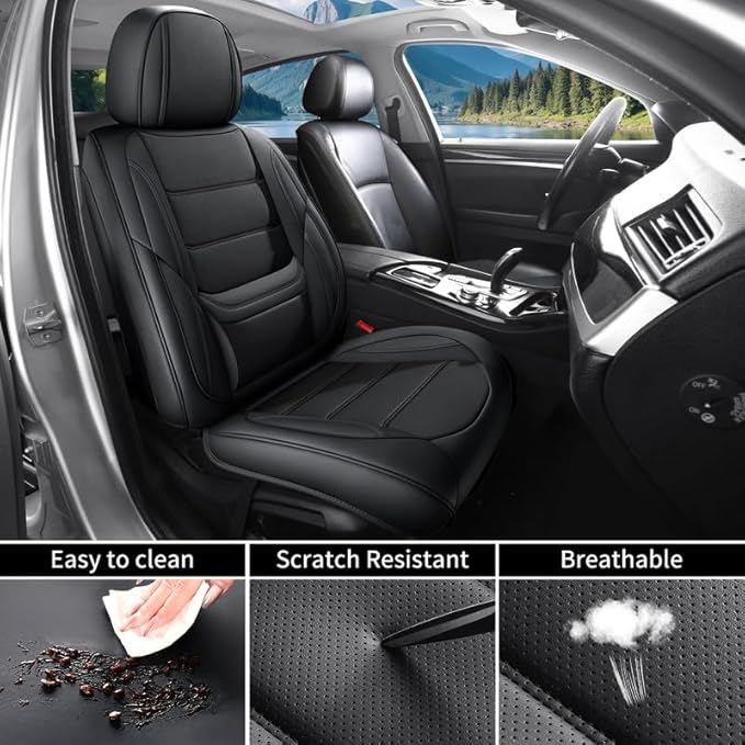 Car Seat Covers Full Set Custom Fit for Ford Ranger 1999-2025 2026 - Luxury Leather with Lumbar Support, Breathable, Waterproof, Anti-Slip, Durable, Easy to Install (Black, Full Set)