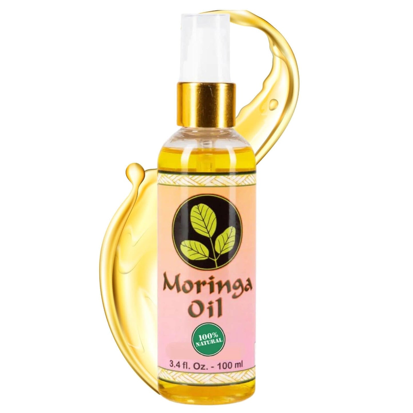 Moringa Oil 3.4 oz - Natural Face, Hair & Body Oil, 100% Pure, Cold-Pressed & Unrefined Moringa Seed Oil, Gluten-Free, Non-GMO,