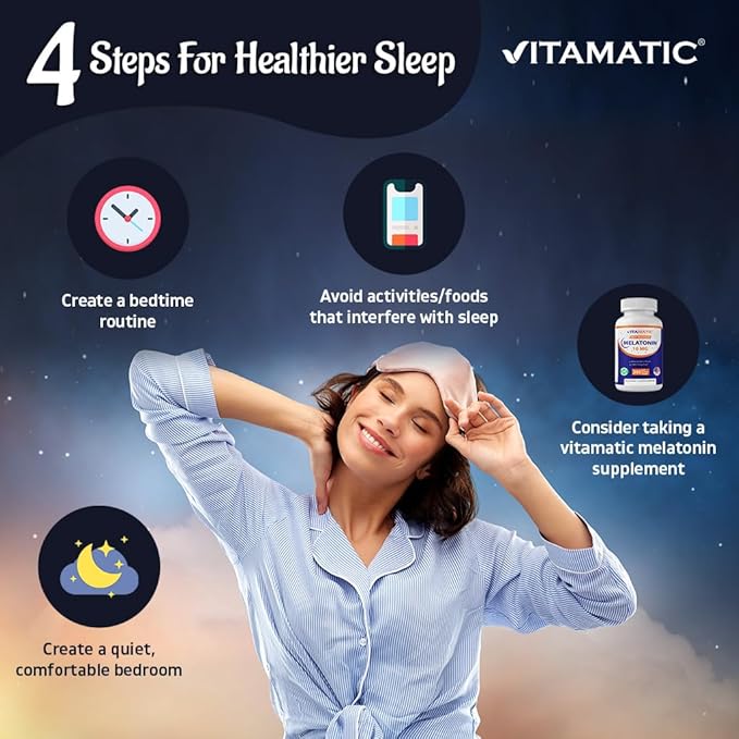 Vitamatic Melatonin 10 mg Tablets | Vegetarian, Non-GMO, Gluten-Free | 1-Year Supply | Natural Berry Flavor - 365 Tablets