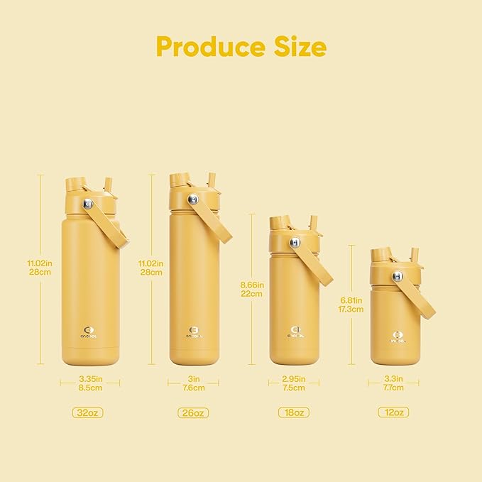 Insulated Water Bottle with Straw Stainless Steel Water Bottle, Leak-Proof, BPA-Free, Double Wall Vacuum Keeps Cold for 24 Hours for Sports, Travel, School (32 oz, Elfin Yellow)