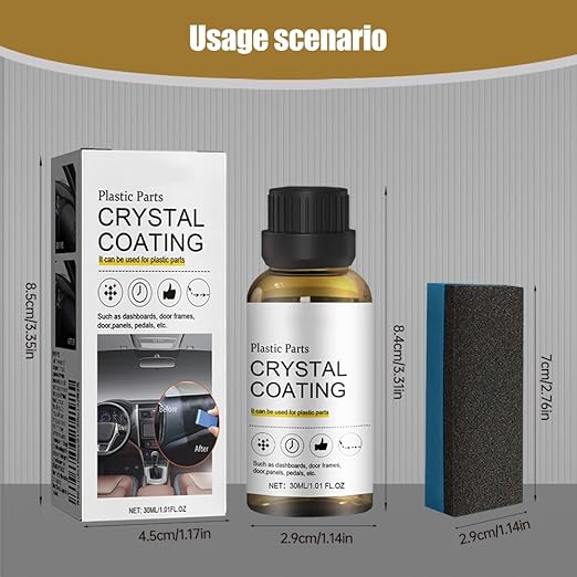 Crystal Coating for Car, 2026 New Plastic Parts Crystals Coating, Upgrade Plastics Parts Crystal Coating Plastic Restorer with Spong, Coatings Agent for Automotive Plastics (3Set)