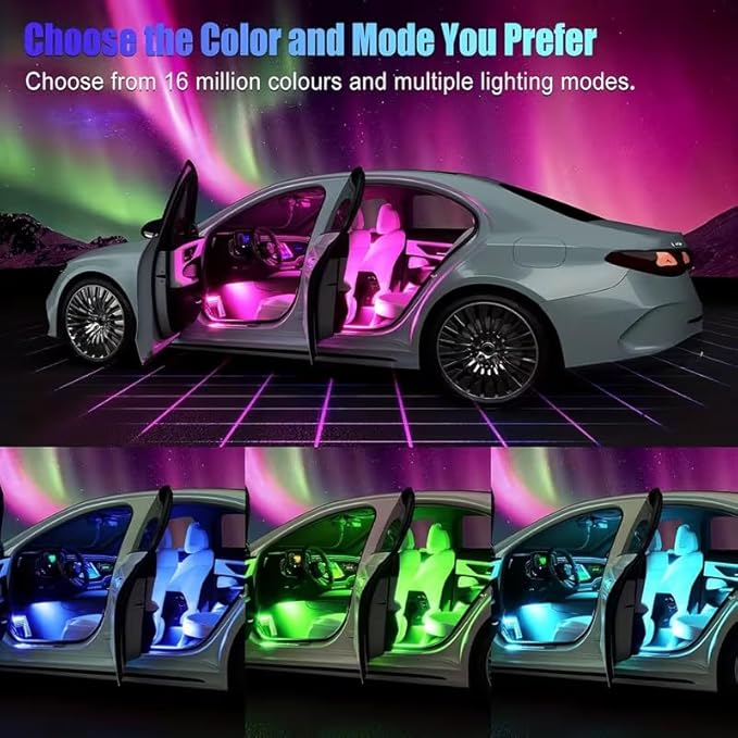 RGB Interior Car LED Strip Lights,72 LED Interior Lights with Smart APP Remote Control,Multicolor Footwell Under Dash Inside Light Kits Music Sync Mode,for Vehicle Internal Car Ambient Lighting Kits