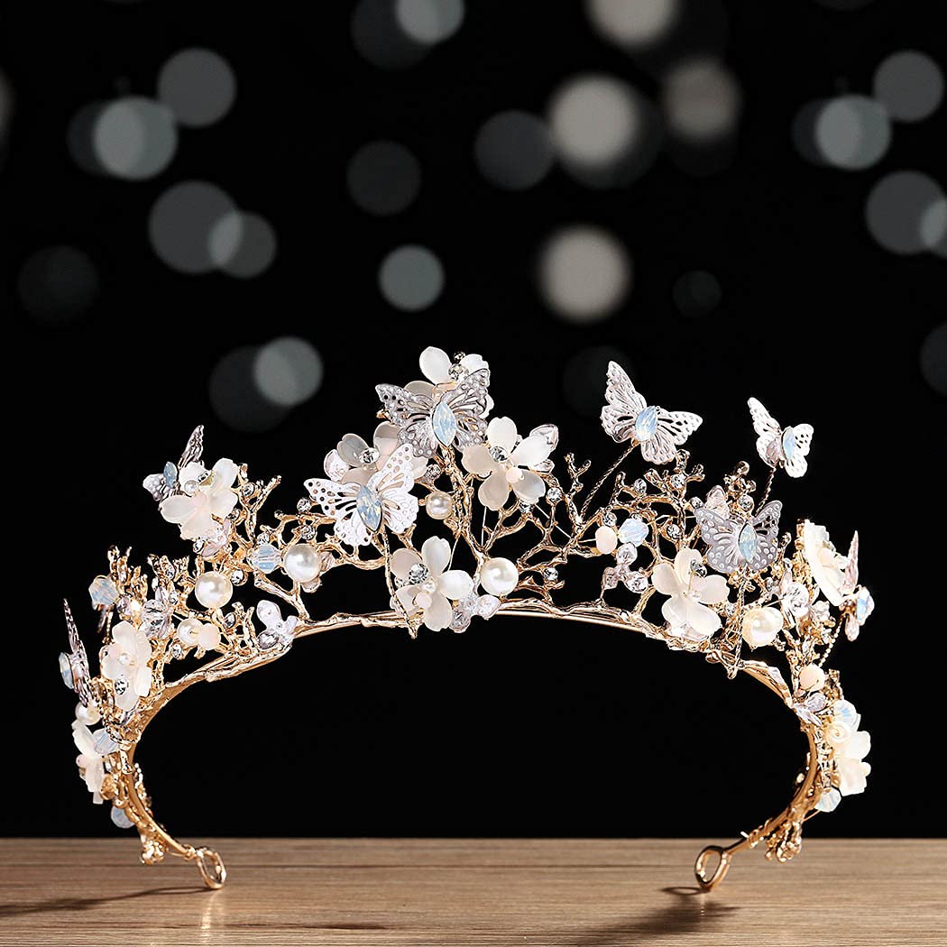Kisshine Bride Wedding Flower Crowns And Tiaras Bridal Butterfly Tiara Baroque Queen Crown Crystal Costume Party Hair Accessorie