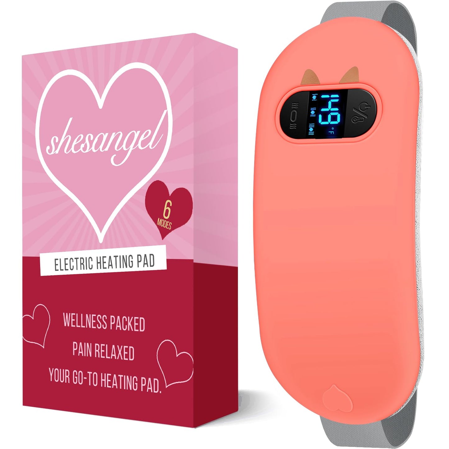 Portable Heating Pad for Period Cramps: Cordless Menstrual Heating Pad with 6 Heat Levels and 6 Massage Modes, 3s Fast Heating Gift for Women and Girl(Pink)