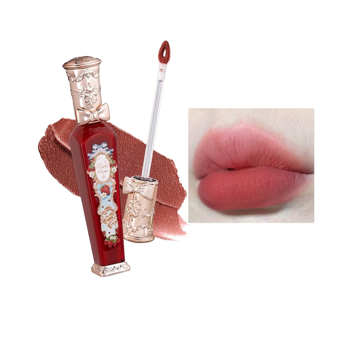 Flower Knows Strawberry Rococo Cloud Lip Cream,Velvety Matte Liquid Lipstick,Red Lipstick,Long Lasting Lip Stain,Kiss-proof Blurred Lipstick for Girls&Women,0.12 Fl Oz(S07 Lychee Tea)