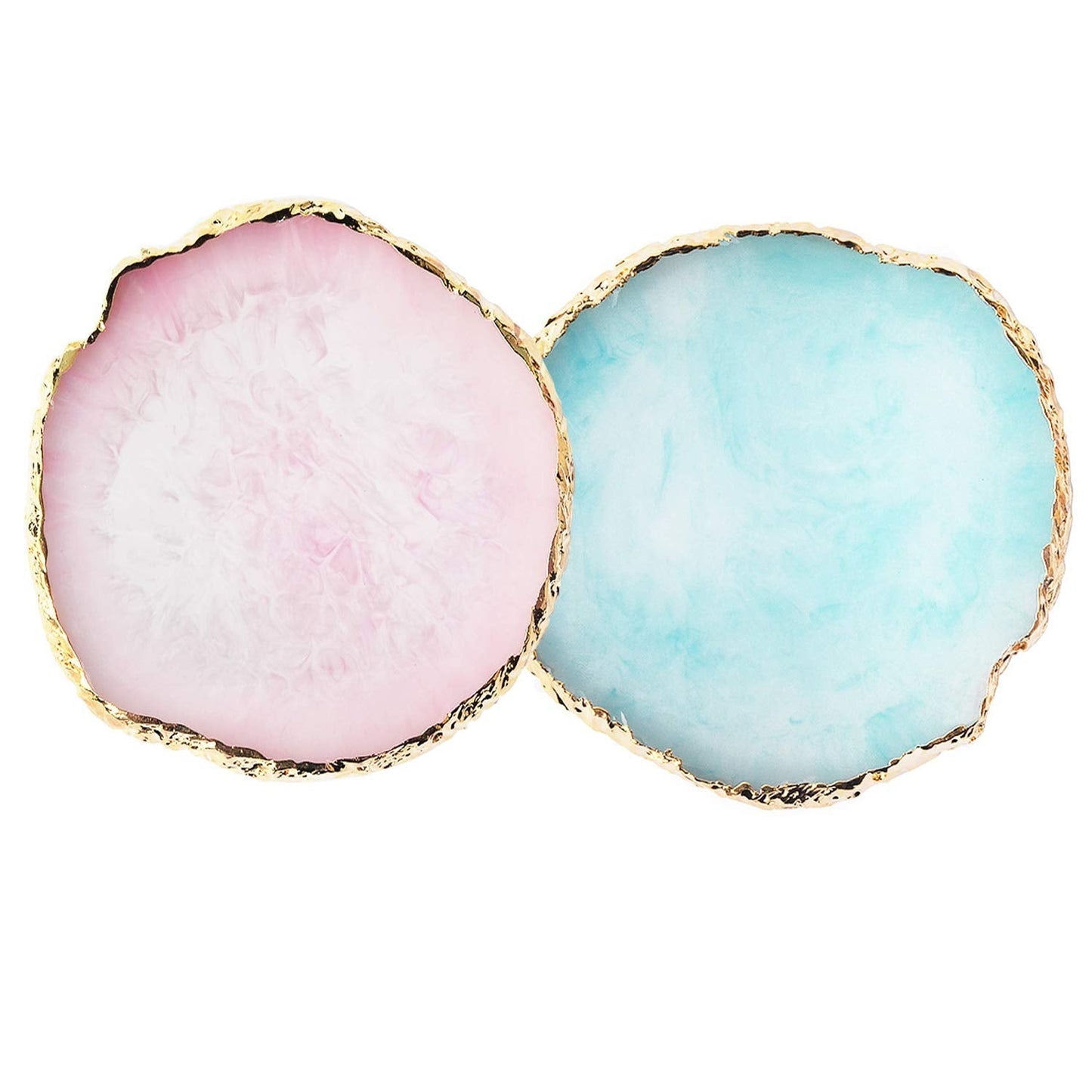 Jassins Resin Nail Art Palette,Nail Art Painting Mixed Color Palette Gold Edge Nail Gel Color Makeup Display Board (Pink+Blue)