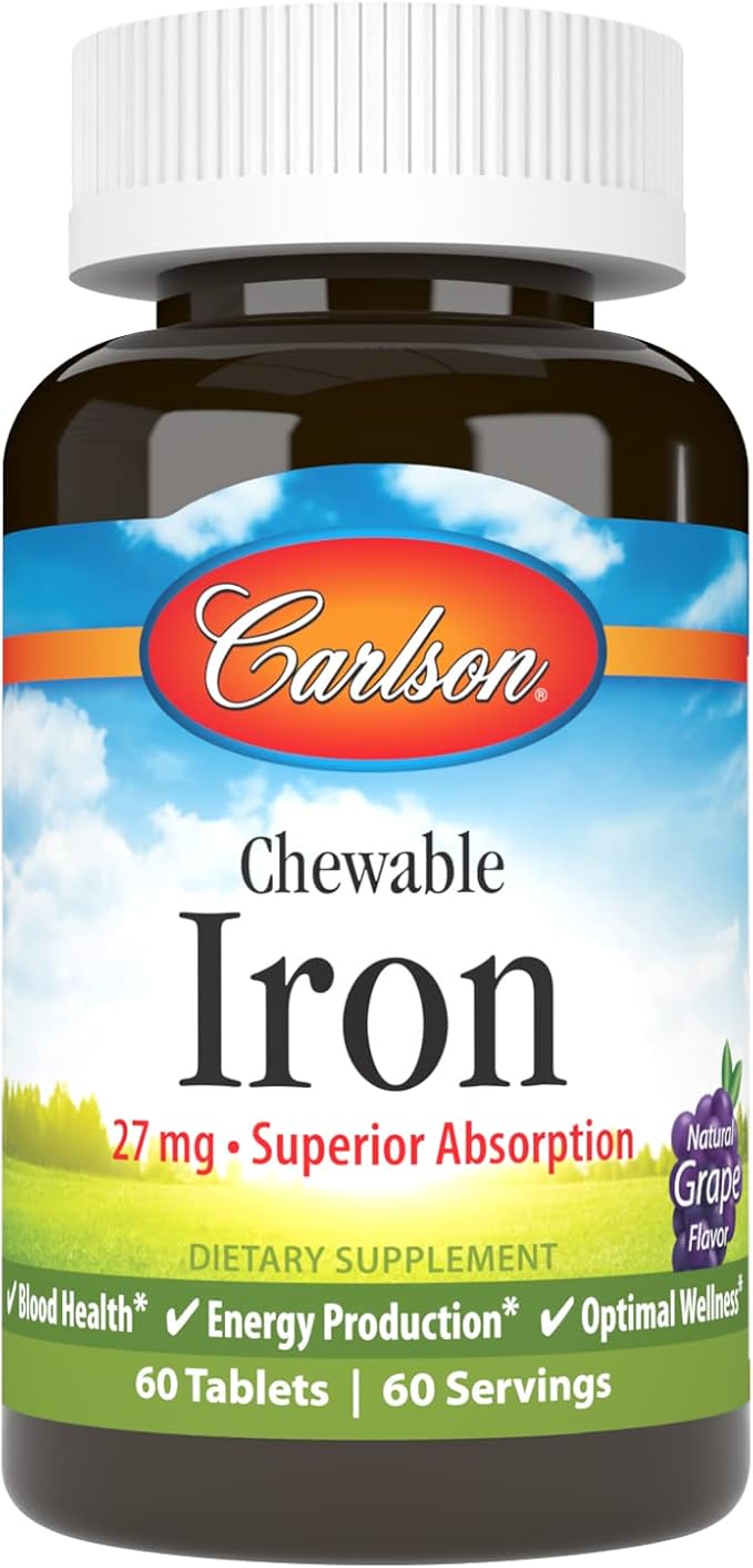 Carlson - Chewable Iron, 27 mg - Superior Absorption, Blood Health, Energy Production & Optimal Wellness, Grape, 60 tablets