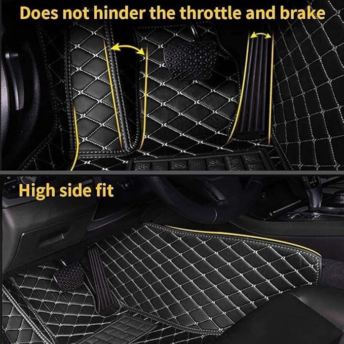 Custom Car Floor Mat Compatible with 97% Car Models Luxury Leather All Weather Waterproof Anti-Skid Full Coverage Car Mats (White with Black)