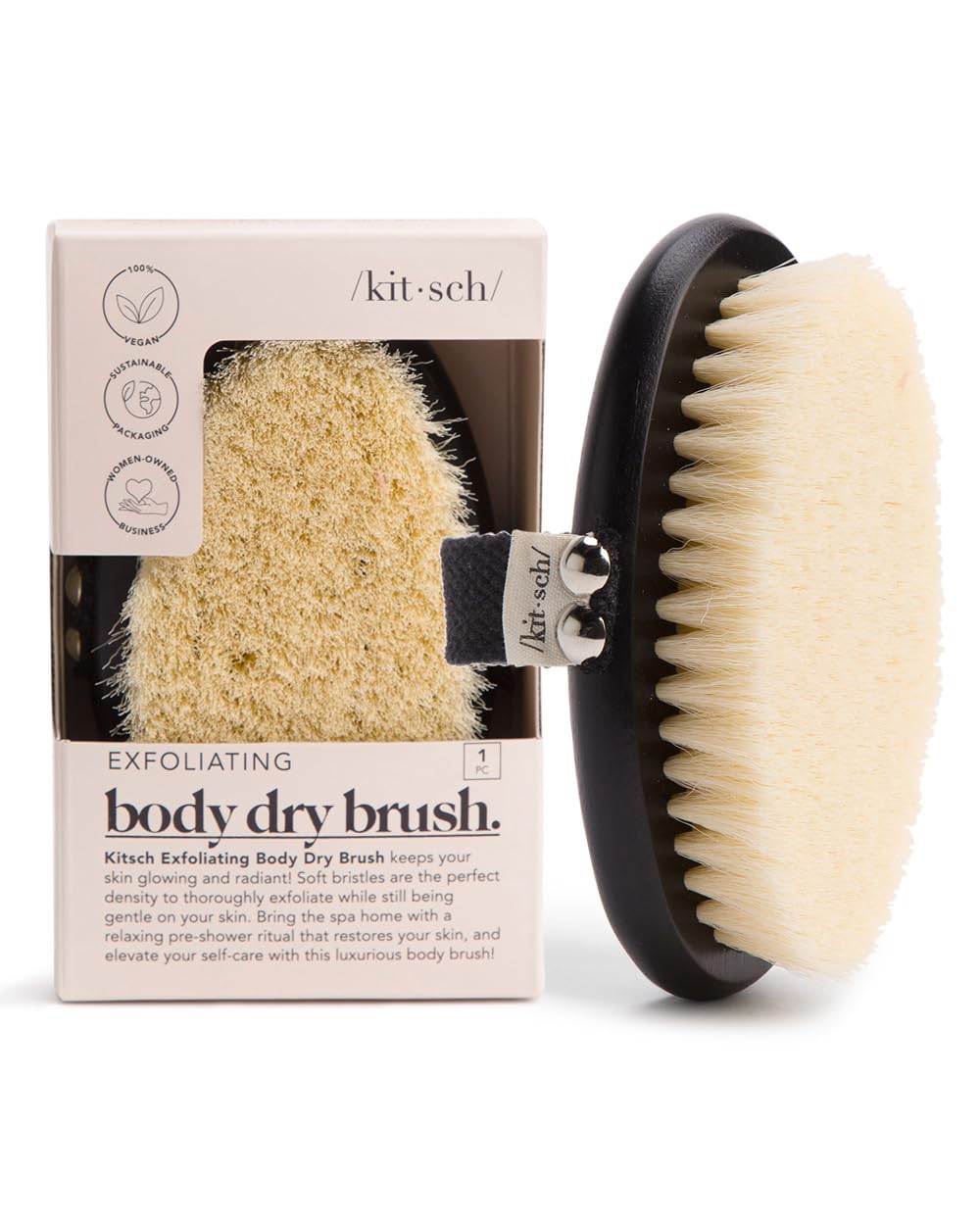 Kitsch Dry Brushing Body Brush & Exfoliating Body Scrubber, Lymphatic Drainage Massager With Soft Vegan Bristle For Sensitive Sk