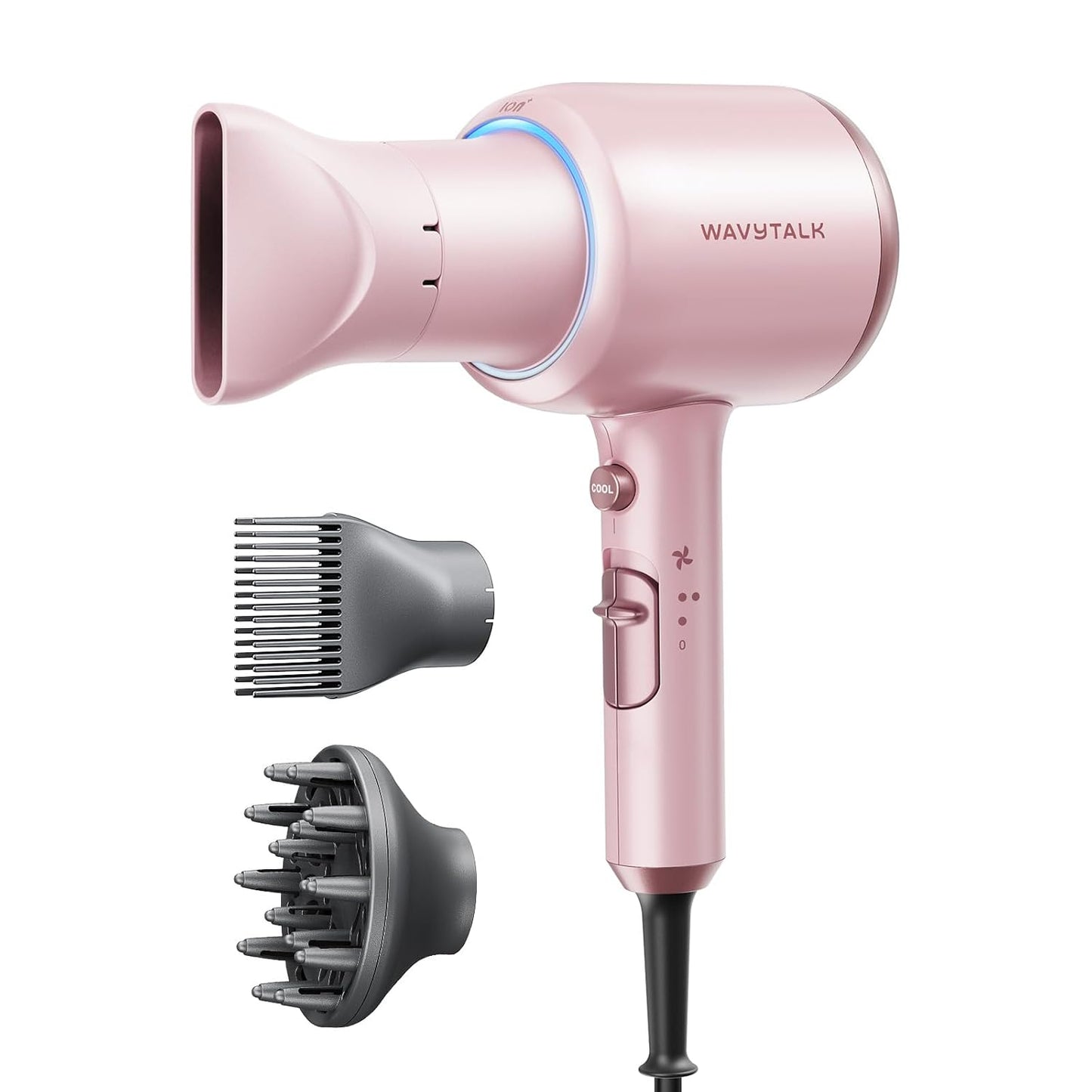 Wavytalk 1875W Ionic Hair Dryer | Diffuser & Comb for Curly Hair | Black