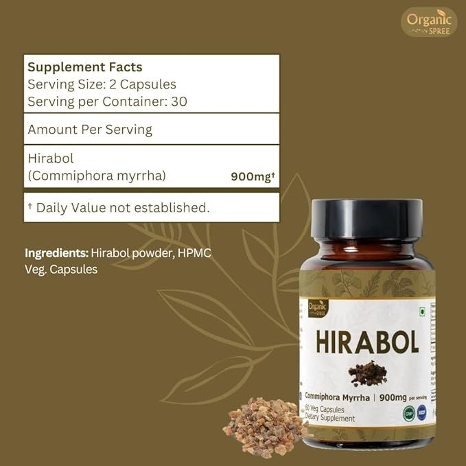 HIRABOL 60 Capsules | Commiphora myrrha (Hirabol) | 900mg per Serving | Natural 60 Capsules - Pack of 3
