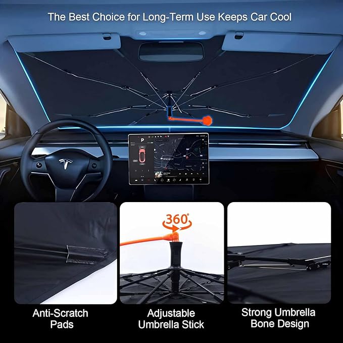 CHILL·TEK Funny Animals Car Windshield Sun Shade Umbrella, Heifer Cow Car Foldable Umbrella Sunshade for Front Window UV Reflector Umbrella Sun Protection Auto Windshield Umbrella Sun Shades Cover