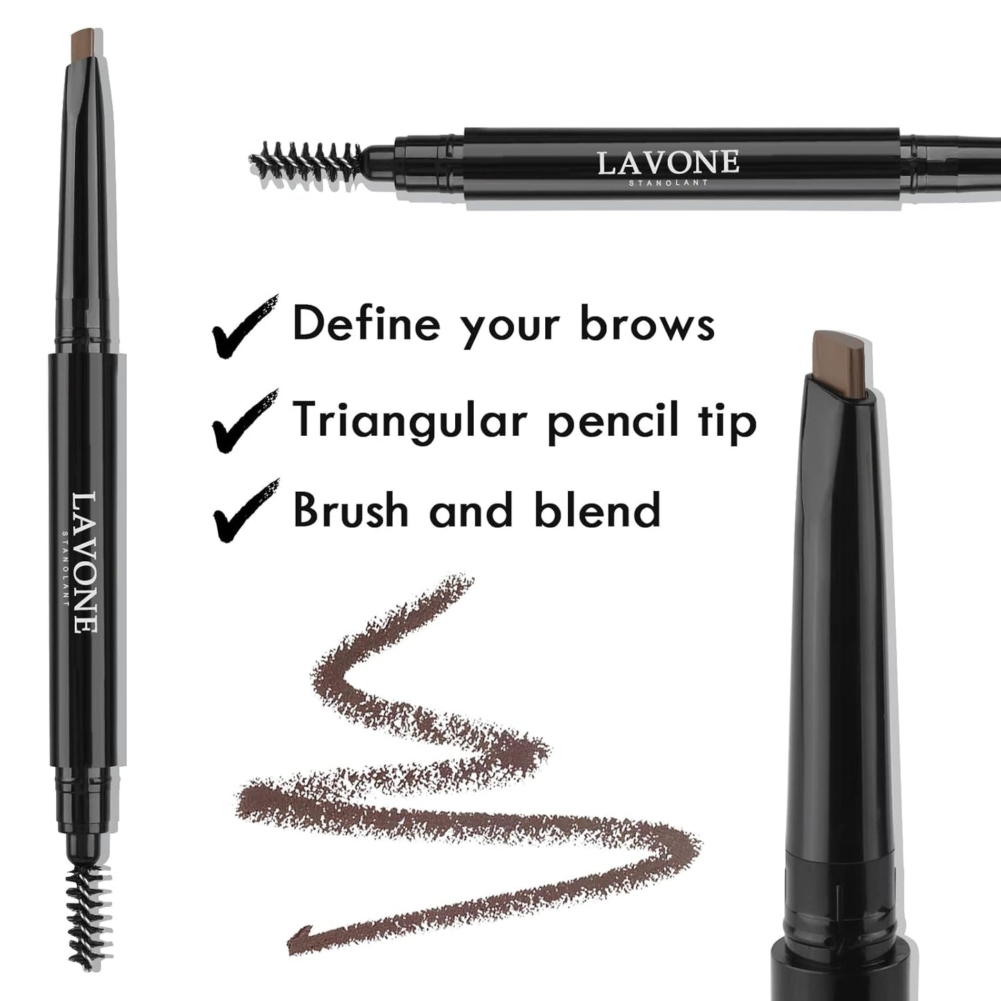 Eyebrow Stamp Stencil Kit for Eyebrows, Brow Stamp Trio Kit with Waterproof Eyebrow Pencil, Eyebrow Pomade, 20 Eyebrow Stencils, Dual-ended Eyebrow Brush and Sponge Applicator - Black Brown