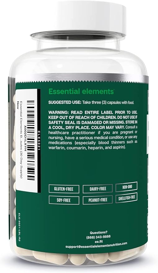 Essential Elements Bone Boost Bone Health Supplement - Bone Support and Calcium Supplement with Vitamin D 3, K2, Cissus Quadrangularis for Bone Strength - 180 Capsules (60 Day Supply) (2-Pack)