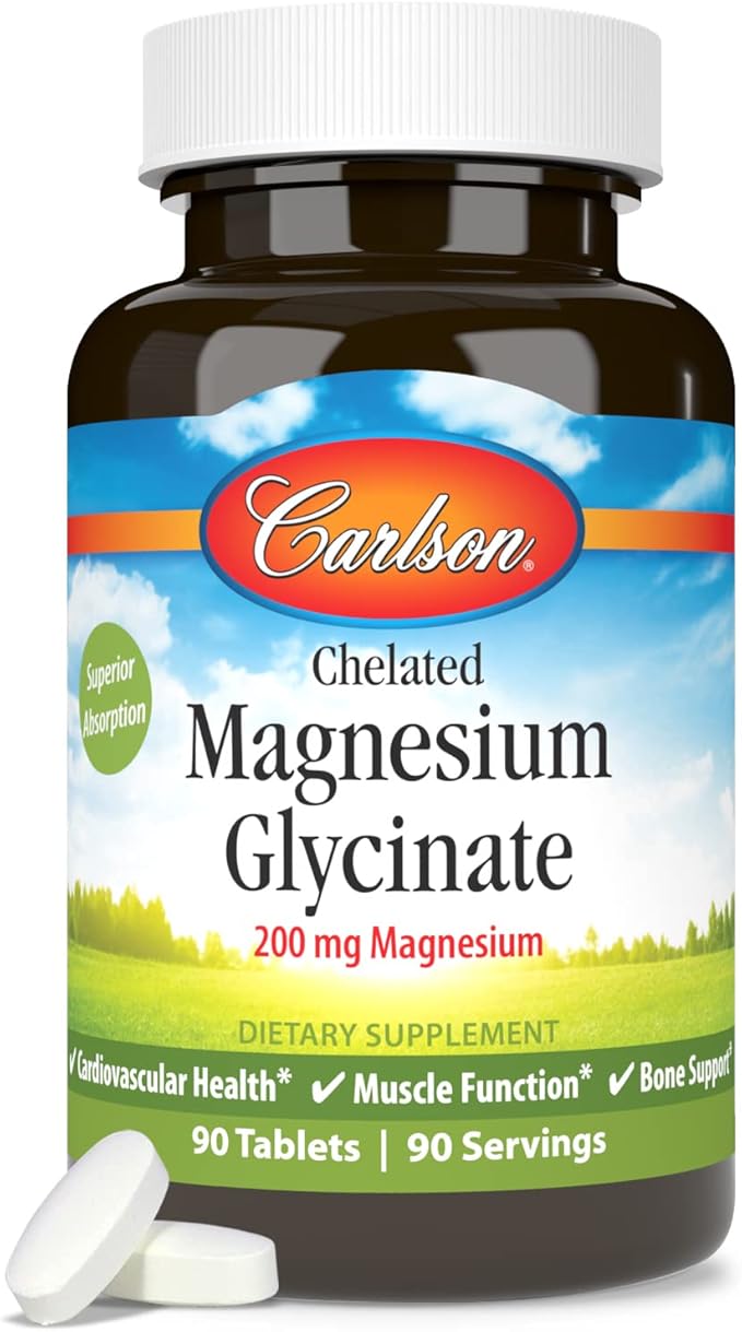 Carlson - Chelated Magnesium, 200 mg - Superior Absorption, Heart & Muscle Function, Bone Support, 90 tablets