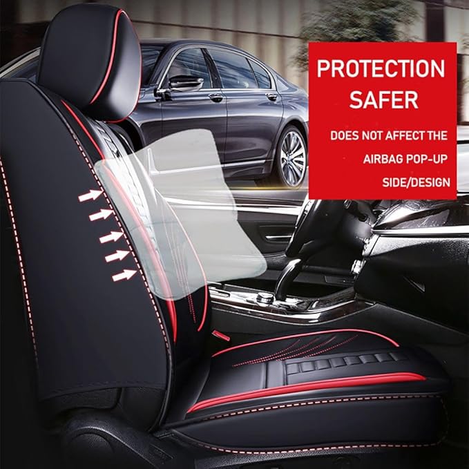 for Toyota RAV4 2008-2025 Car Seat Covers, Full Coverage Customized Seat Covers Premium Leather Waterproof Stain-Resistant Easy to Install (Full Set with Pillows, Black&Red)