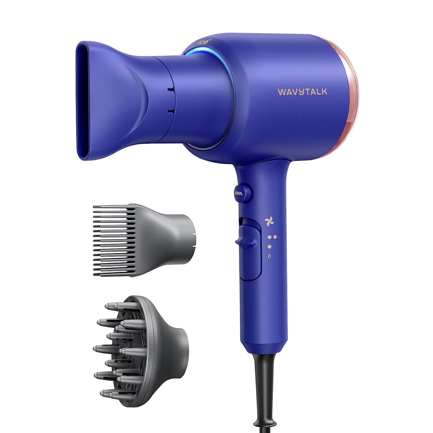 Ionic Hair Dryer for Curly Hair | 1875W Fast Drying | Diffuser & Attachments | Rose Gold