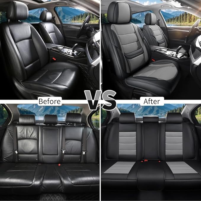 Car Seat Covers Custom Fit for Chevrolet/Chevy Bolt 2016-2026 , Premium Faux Leather Waterproof Car Seat Protectors with Lumbar Support, Breathable Anti-Slip Easy to install(Black&Gray,Full set)
