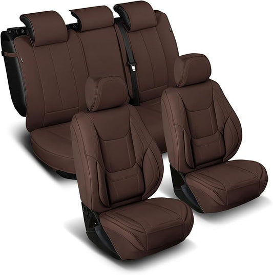 Coverland Custom Fit Car Seat Covers for SUV Compatible with [GV60, FX50, XC60, XC60 Recharge] Premium Water Resistant Leather Non-Slip Interior Protector [Full Set Dark Brown - Size Chart X54]