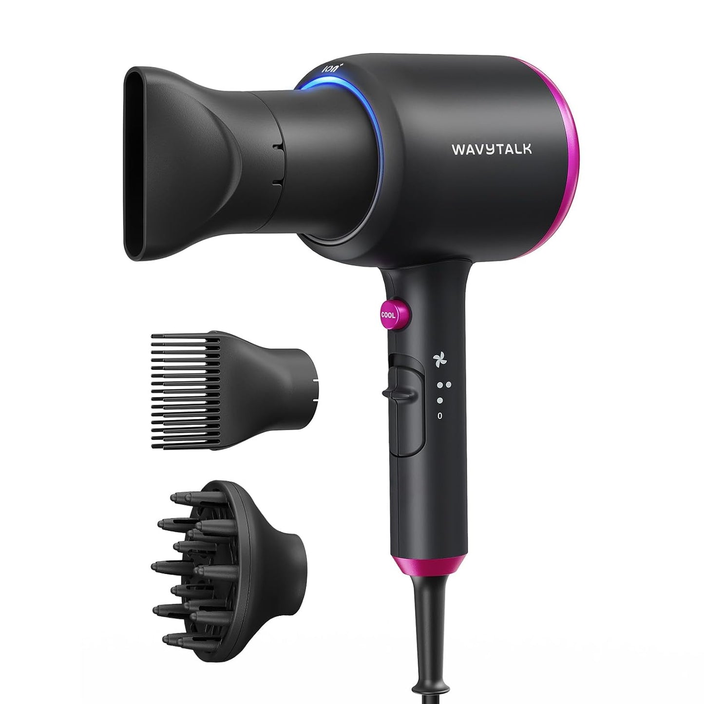Wavytalk 1875W Ionic Hair Dryer | Diffuser & Comb for Curly Hair | Black