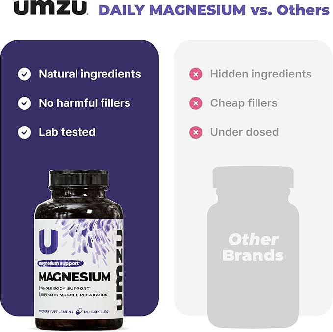 UMZU Daily Magnesium | Potent Bioavailable Magnesium Complex for Healthy Metabolism, Sustained Energy, Exercise Performance & Sleep Support (30 Day Supply | 120 Capsules)