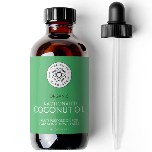 Pure Body Naturals Organic Fractionated Coconut Oil For Skin And Hair, 4 Fl Oz - Liquid Carrier Oil For Diluting Essential Oils,