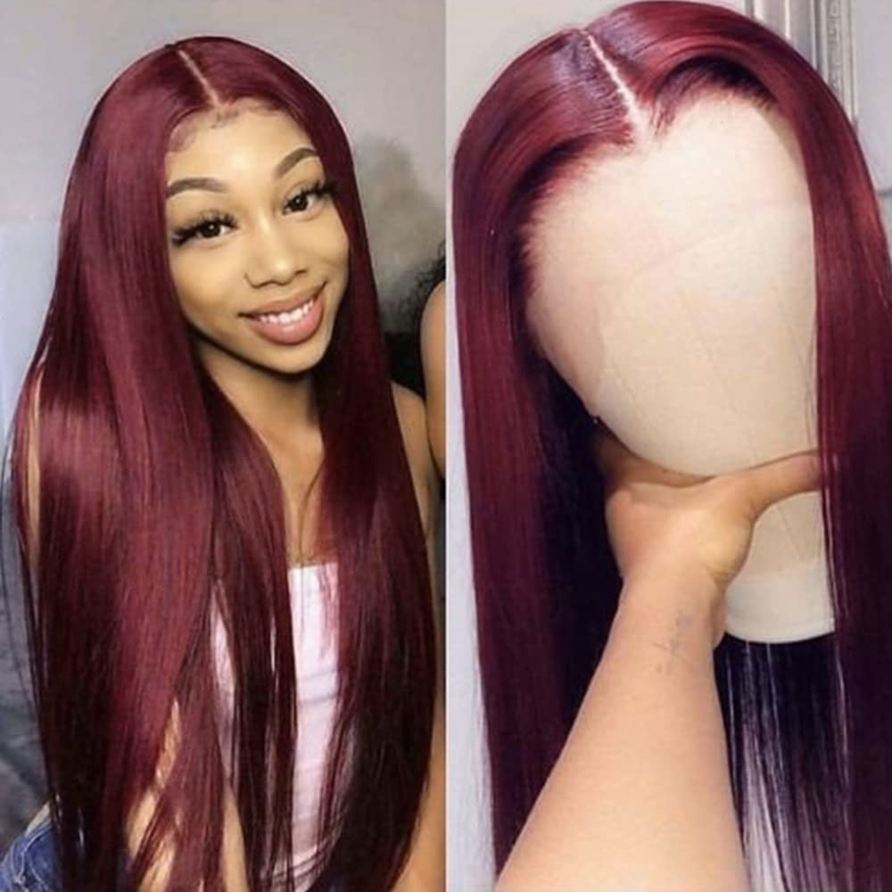Missyvan Burgundy Hair Lace Front Wig Long Straight Hair Wigs Glueless 99J Red Synthetic Lace Front Wigs For Fashion Women Heat