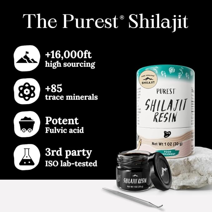 Pure Himalayan Shilajit, High Nutritional Potency, Grade A Shilajit Resin with 85+ Plant-Derived Trace Minerals and Fulvic Acid, Energy & Immune Suport for Men & Women, 3rd Party US Lab Tested (115g)
