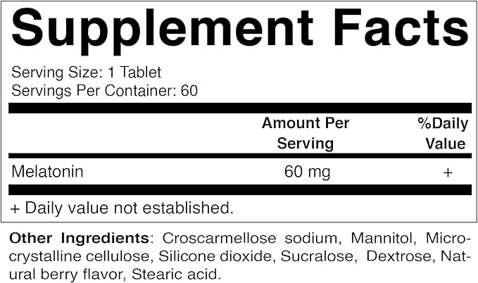 Vitamatic Melatonin 60 mg Fast Dissolve Tablets - 60 Vegan Natural Berry Flavor Tablets - Non-Habit Forming - Non-GMO, Gluten Free (3 Bottles)