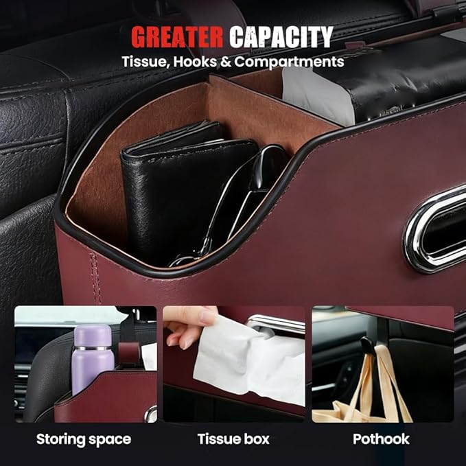 3-in-1 Car Backseat Organizer, 2026 Multifunctional Car Back Seat Storage Organize Box with Cup Holder Tissue Box, for Hold Phones, Snacks, Drinks, Handbags (Black)