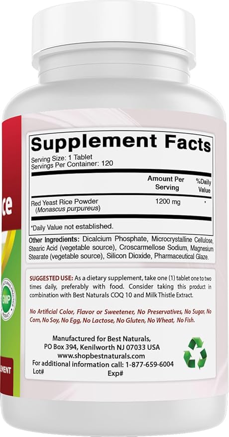 Best Naturals Red Yeast Rice 1200 mg (Non-GMO) 120 Tablets (120 Count (Pack of 2))