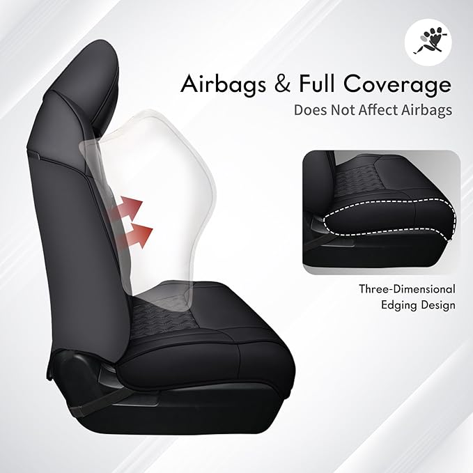 Huidasource Tacoma Seat Covers Full Set, Full Coverage Leather Truck Seat Cushion Cover Custom Fit for 2005-2015 Double & Crew Cab 2nd Gen Toyota Tacoma Base Prerunner SR5 Limited(Full Set/Black)