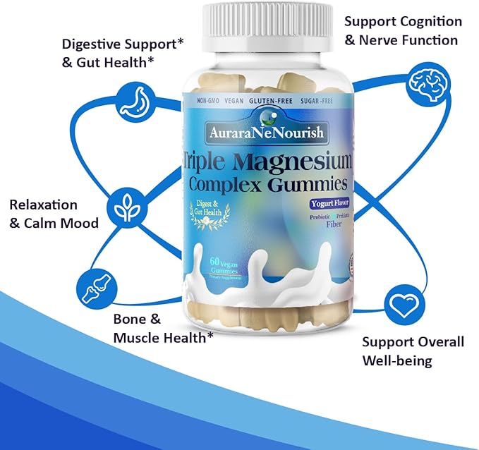 Sugar Free Magnesium Gummies Plus Probiotic & Fiber, Magnesium Glycinate 400 mg丨L-Threonate丨Taurate, Chewable Calm Magnesium Gummies w. Vitamin D3 K2 B6 for Sleep* Brain Health, Digestion, Gut Health