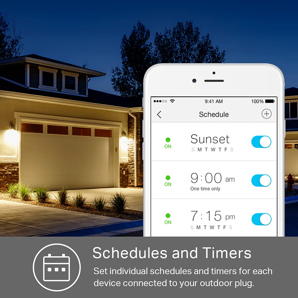Kasa Outdoor Smart Plug, Smart Home Wi-Fi Outlet Timer, Max Load 15A/1875W, IP64 Weather Resistance, Compatible with Alexa, Google Home & SmartThings, No Hub Required, ETL Certified(KP401)