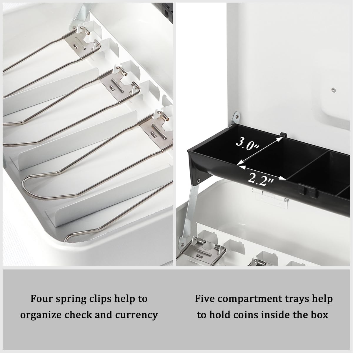 Jssmst Locking Large Metal Cash Box with Money Tray, Money Box with Combination Lock, White, SM-CB0511L