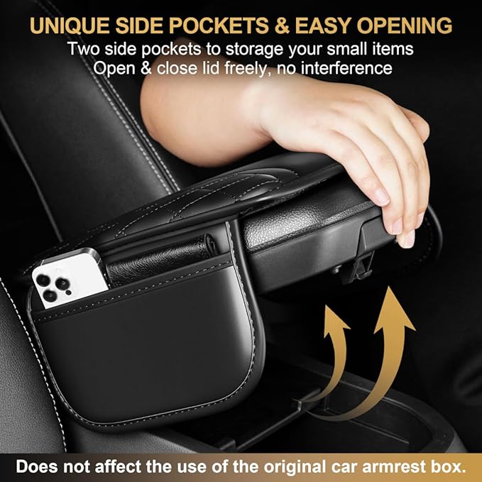 Center Console Cover Fit for RAV4 Scratch & Wear Resistant Waterproof Middle Console Cover with 2 Storage Bags(Black)