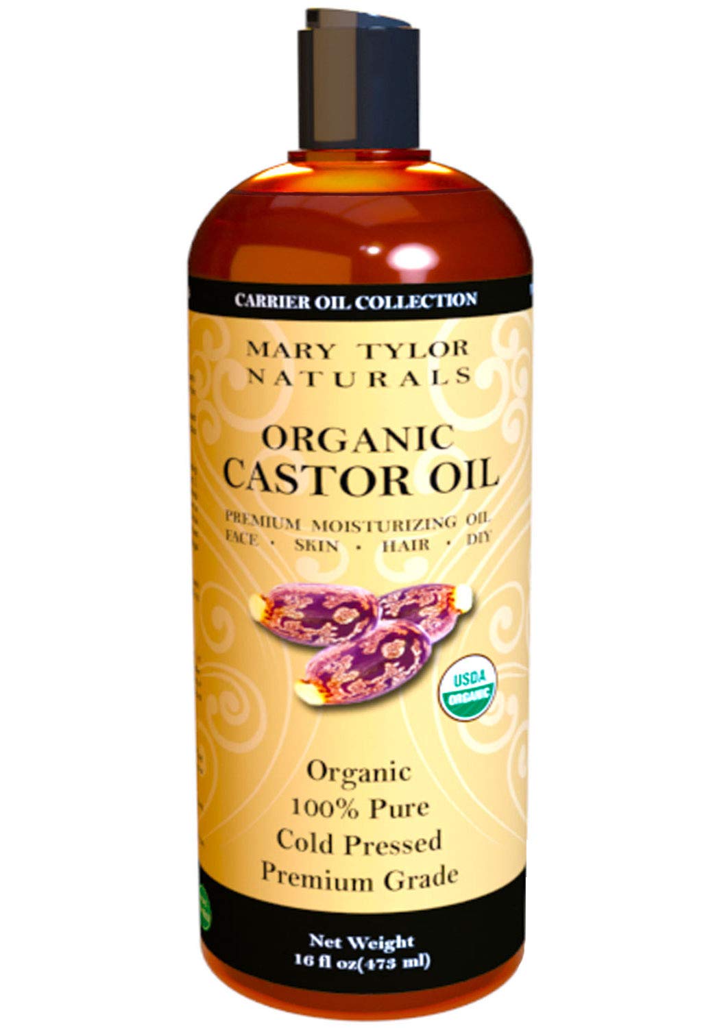 Organic Castor Oil 16 Oz - Usda Certified By Mary Tylor Naturals - Cold Pressed, Hexane Free, 100% Pure And Natural