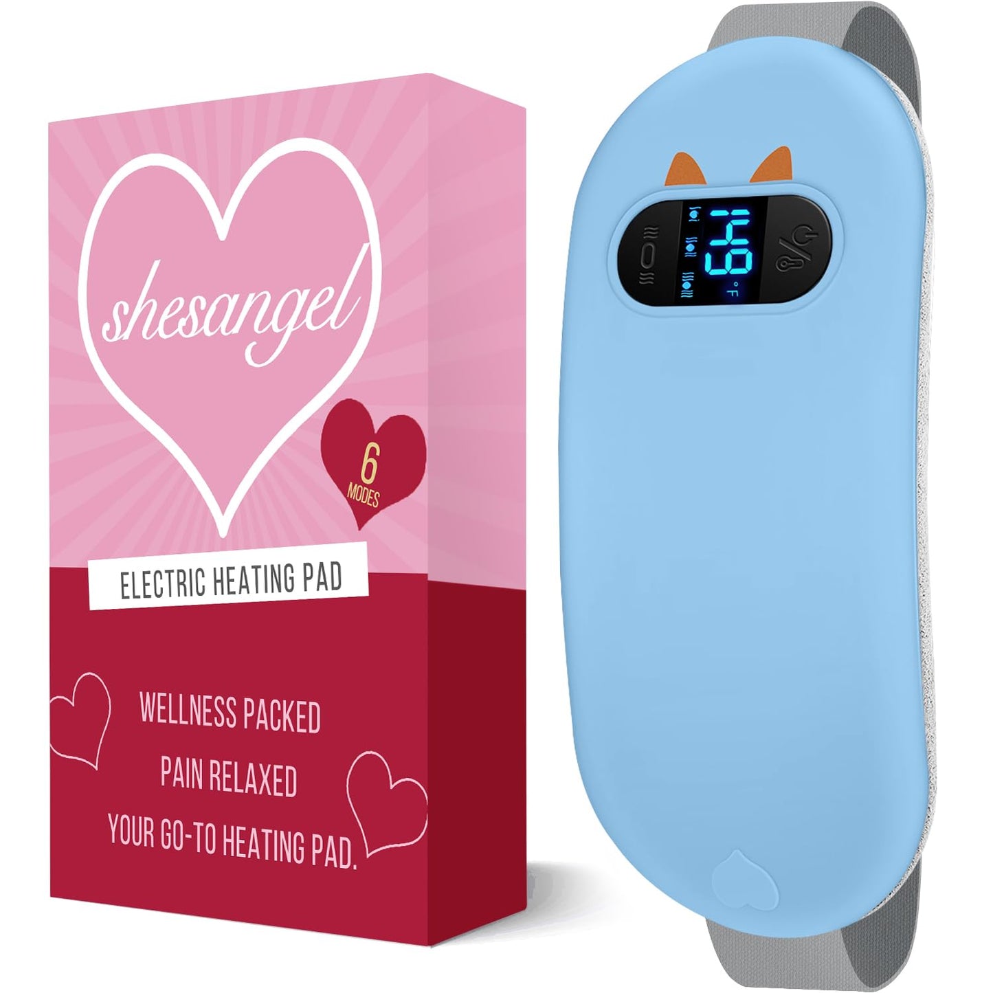 Portable Heating Pad for Period Cramps: Cordless Menstrual Heating Pad with 6 Heat Levels and 6 Massage Modes, 3s Fast Heating Gift for Women and Girl(Pink)