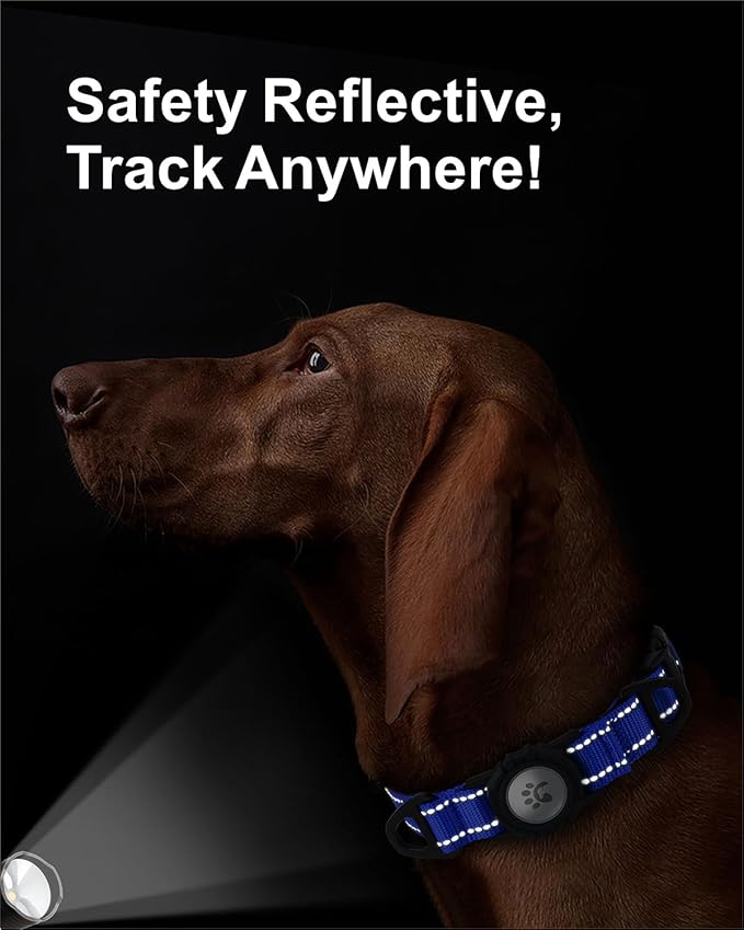 TagME Airtag Dog Collar,Waterproof Reflective Pet Collar with Airtag Holder,Soft Padded and Double D-Rings for Large Dogs,Navy Blue