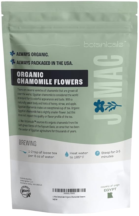 J MAC BOTANICALS, Organic Chamomile Flowers, Whole Dried Chamomile Flower, Loose Leaf Tea